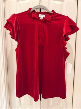 CeCe Red Velvet Ruffle Sleeve Camisole